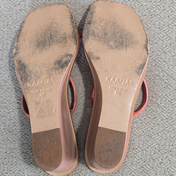 Kaanas Leather Brick Red Square Toe Wedge Sandals - Size 9 - Picture 10 of 15